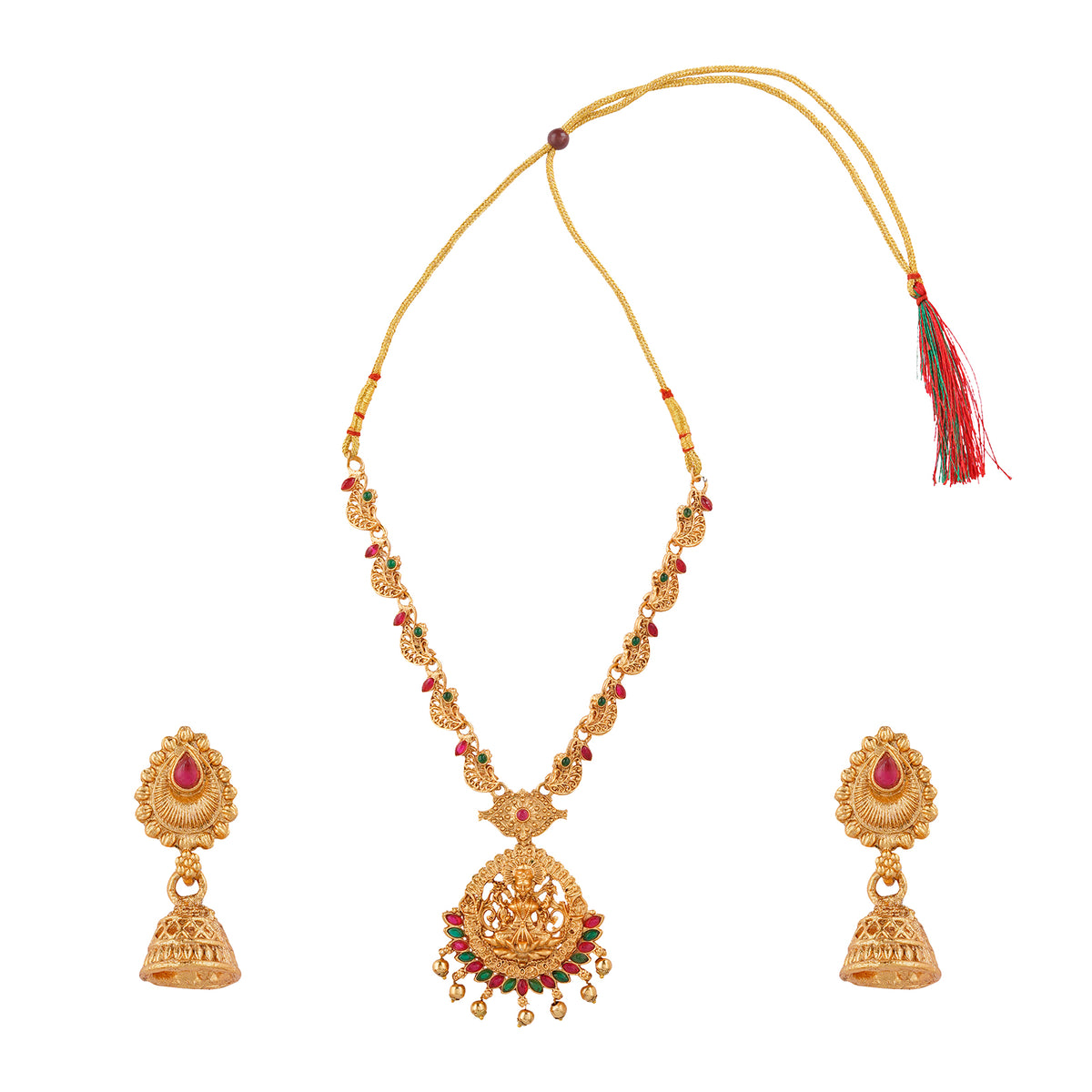 Teejh Karthika Gold Red And Green Layered Necklace Set