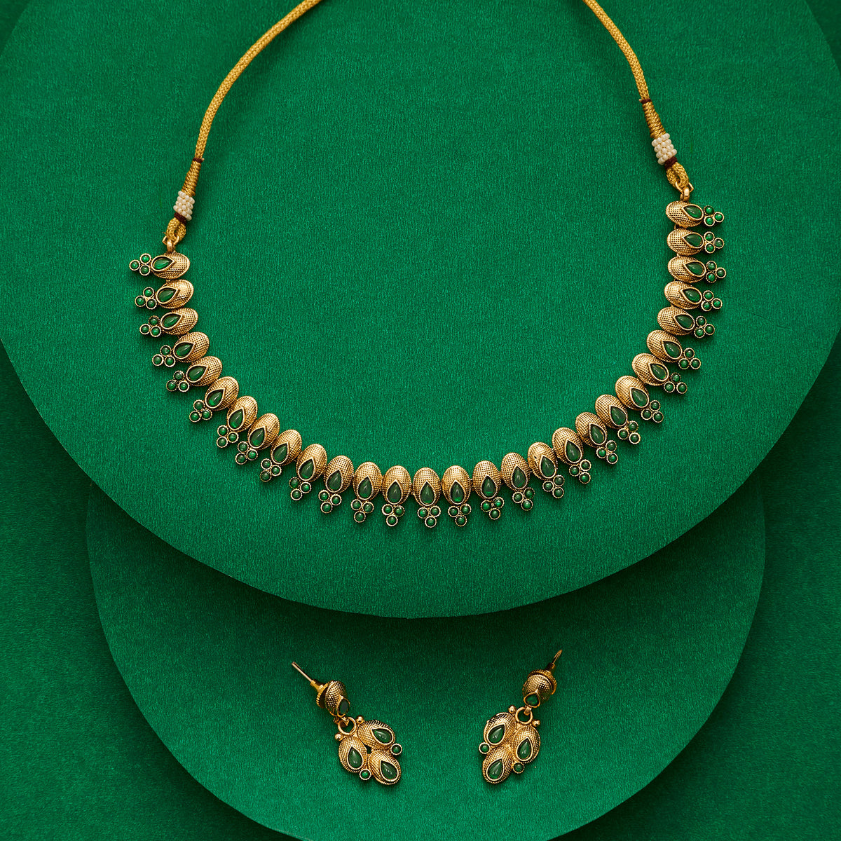 Teejh Chitrangada Green Gold Necklace Set