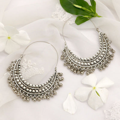 Aamod Silver Oxidized Earrings - Teejh