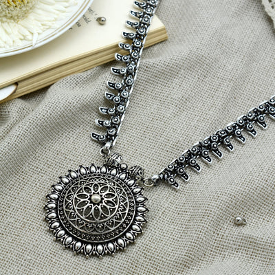 Kalpi Silver Oxidized Long Necklace - Teejh