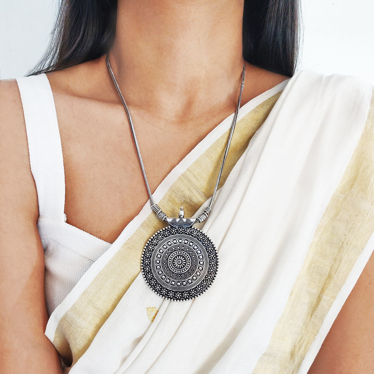 Saree Oxidised Silver Pendants Oxidised Choker With Saree The