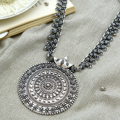 Anika Silver Oxidized Long Necklace - Teejh