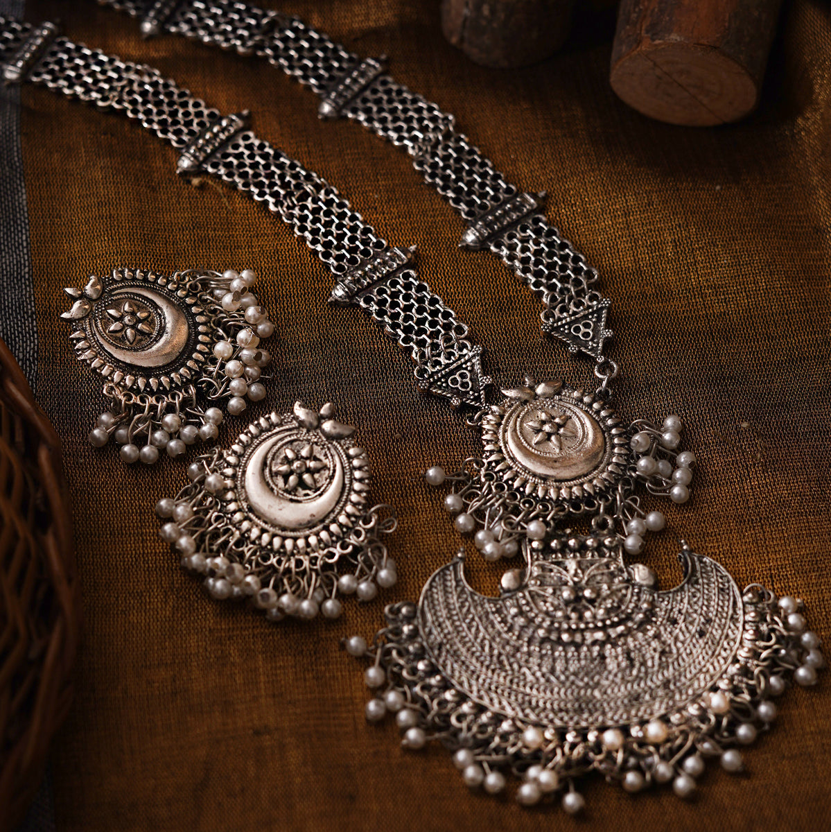 Buy Teejh Antique Silver Polish Necklace Set Online for Women