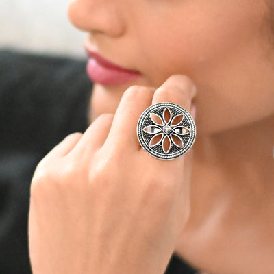Adya Silver Floral Ring - Teejh