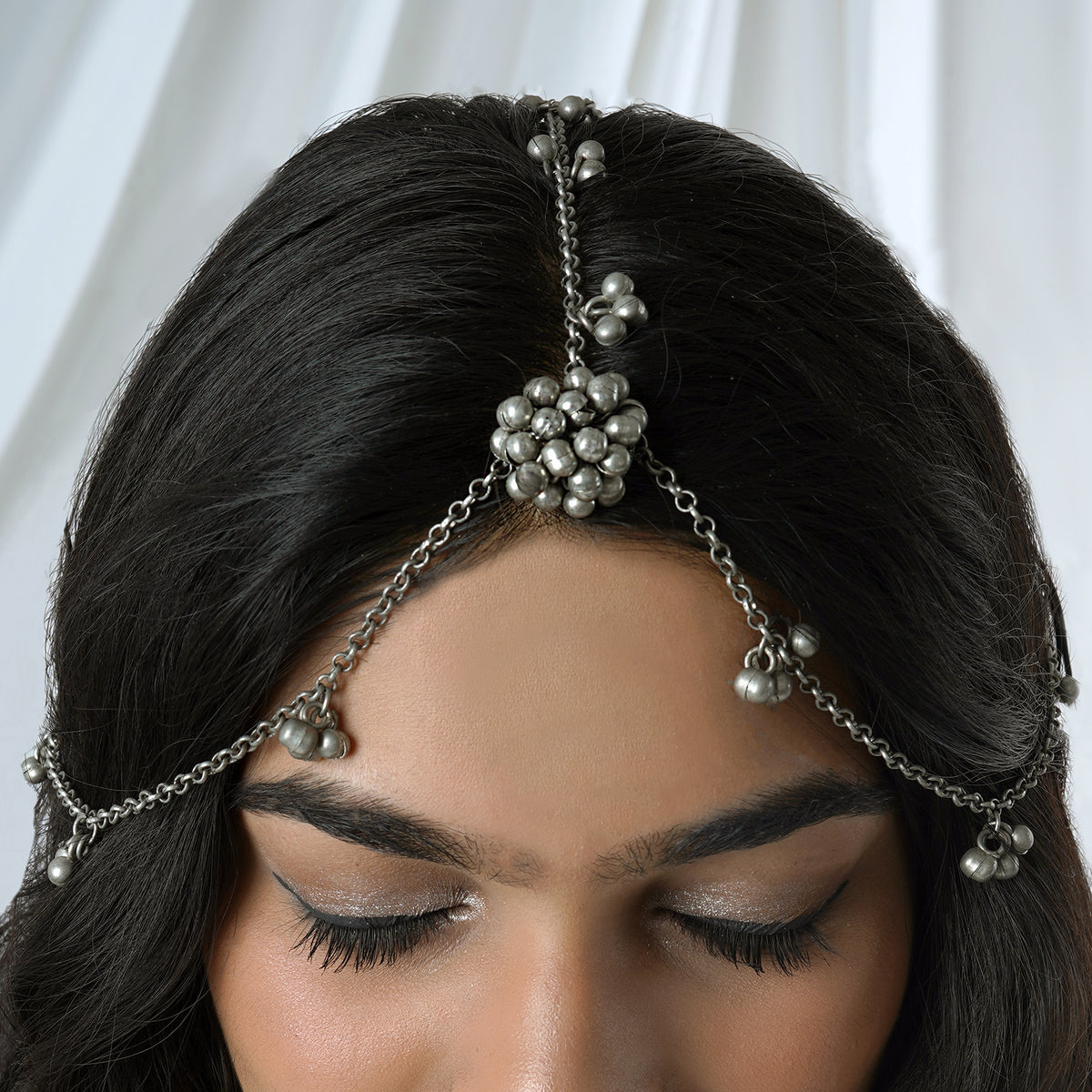 Teejh Mahira Silver Oxidised Ghungroo Maang Tikka