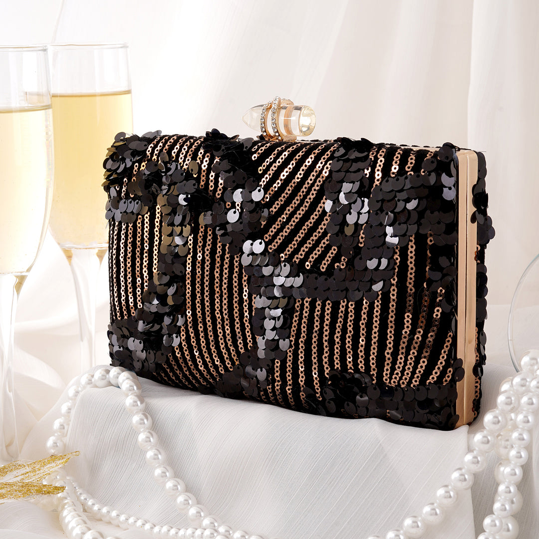 Cielle Black and Rose Gold Sequin Clutch