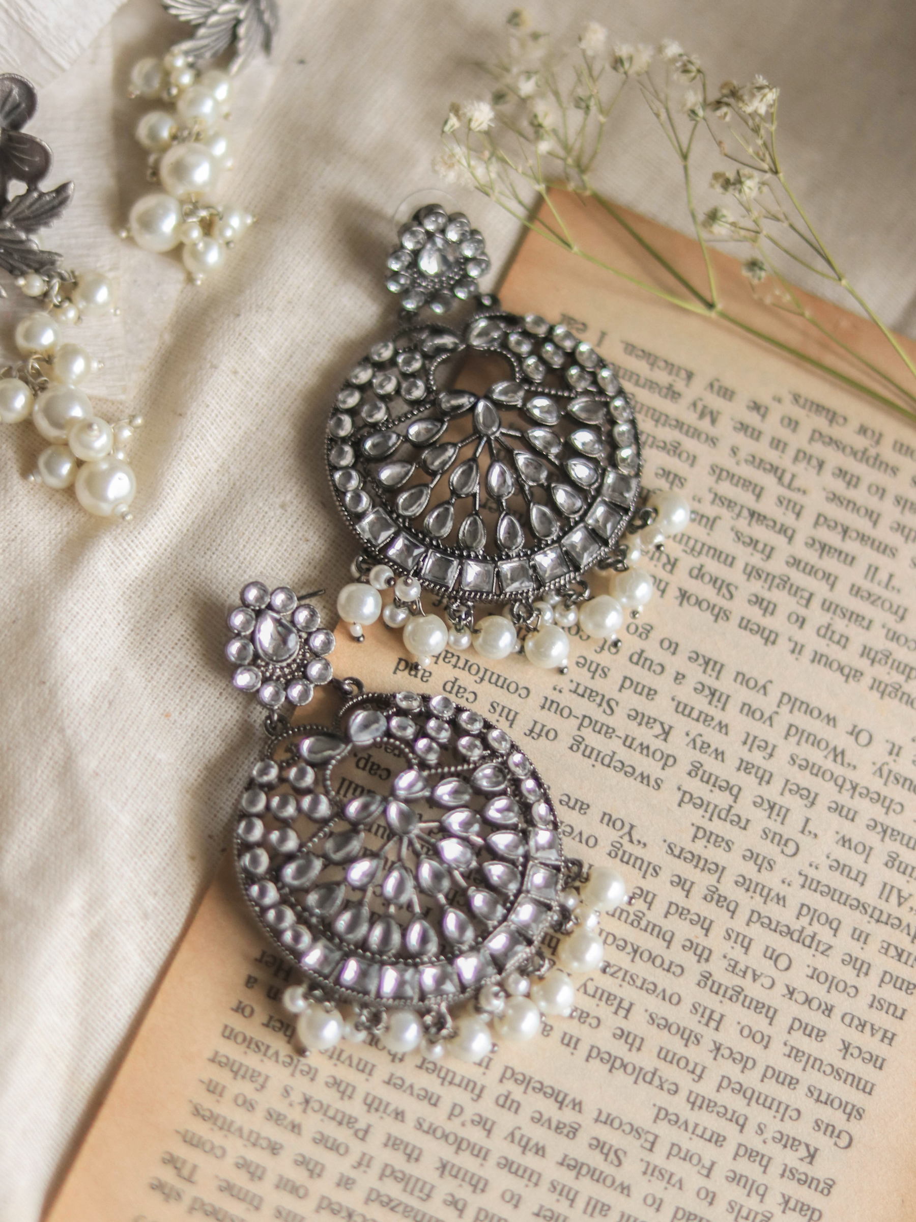 Buy oxidised silver jhumka earrings for ladies online – Gehna Shop