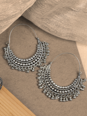 Afghani Ghungroo Hoop Bali Earrings for Girls and Women Metal Hoop Earring