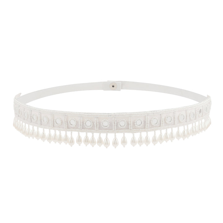 Teejh Saraayu Bead Mirror White Belt
