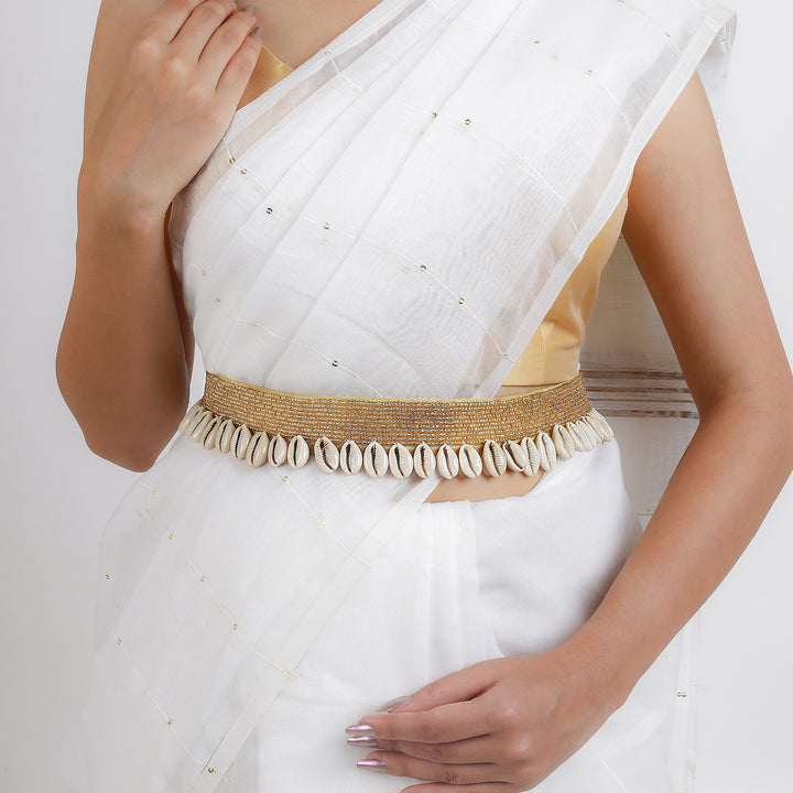 Teejh Ambrai Bead Shell Gold Belt
