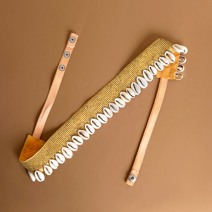 Teejh Ambrai Bead Shell Gold Belt