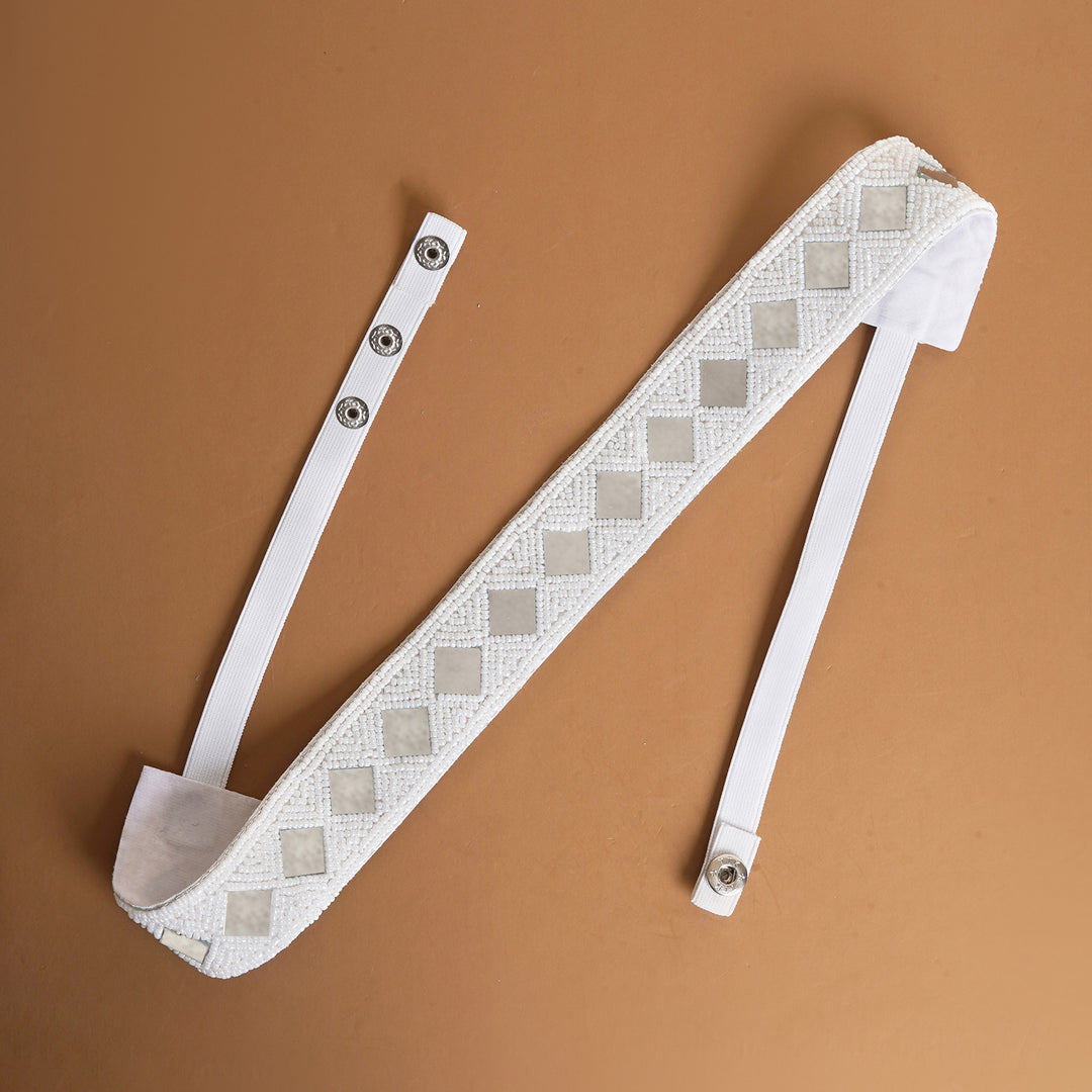 Teejh Kahani Bead Mirror White Belt