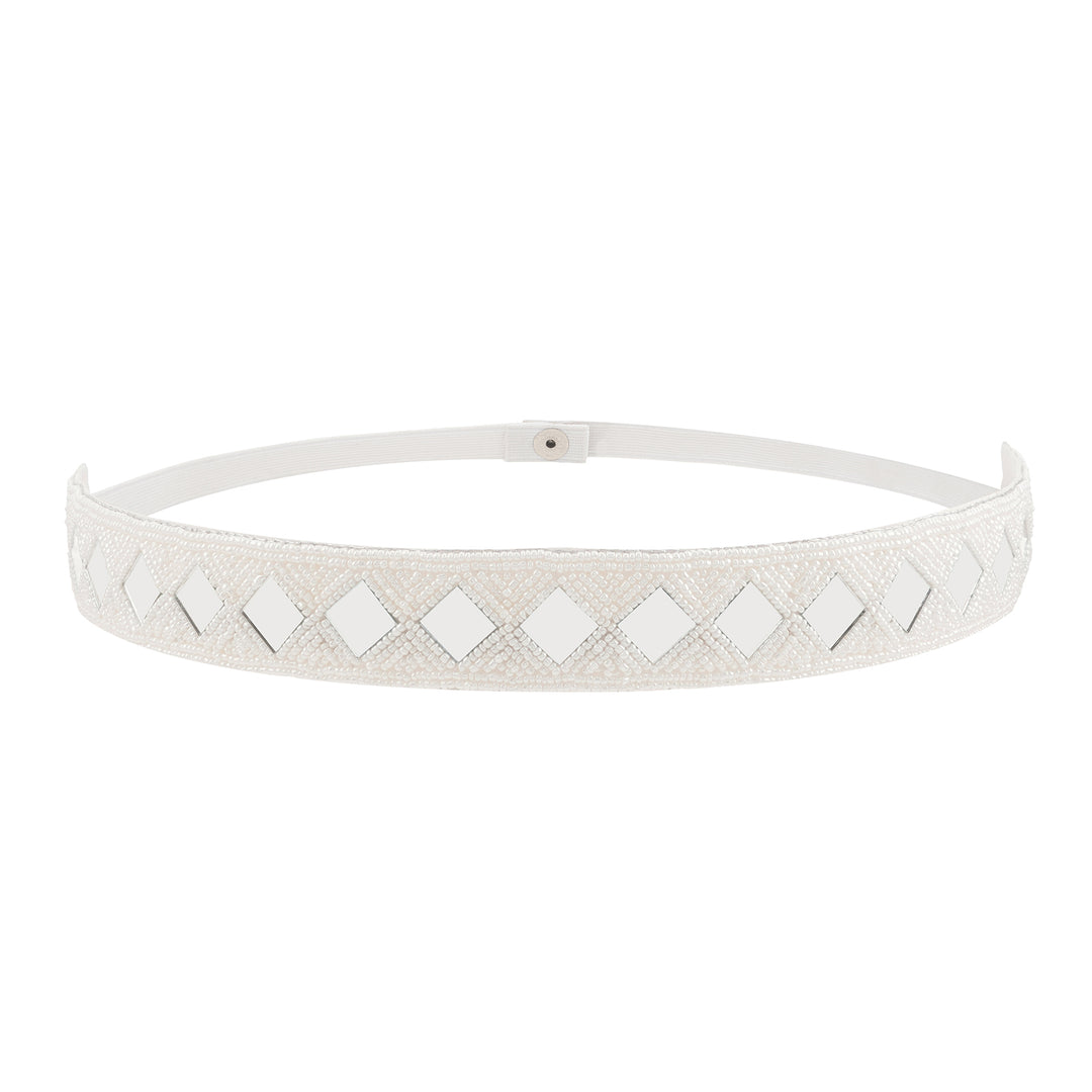 Teejh Kahani Bead Mirror White Belt