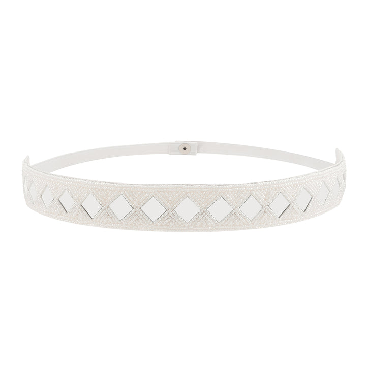 Teejh Kahani Bead Mirror White Belt