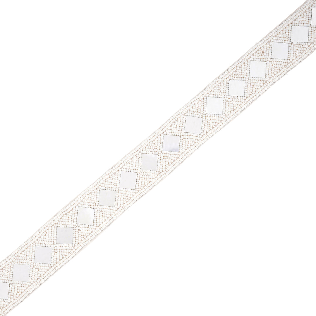 Teejh Kahani Bead Mirror White Belt