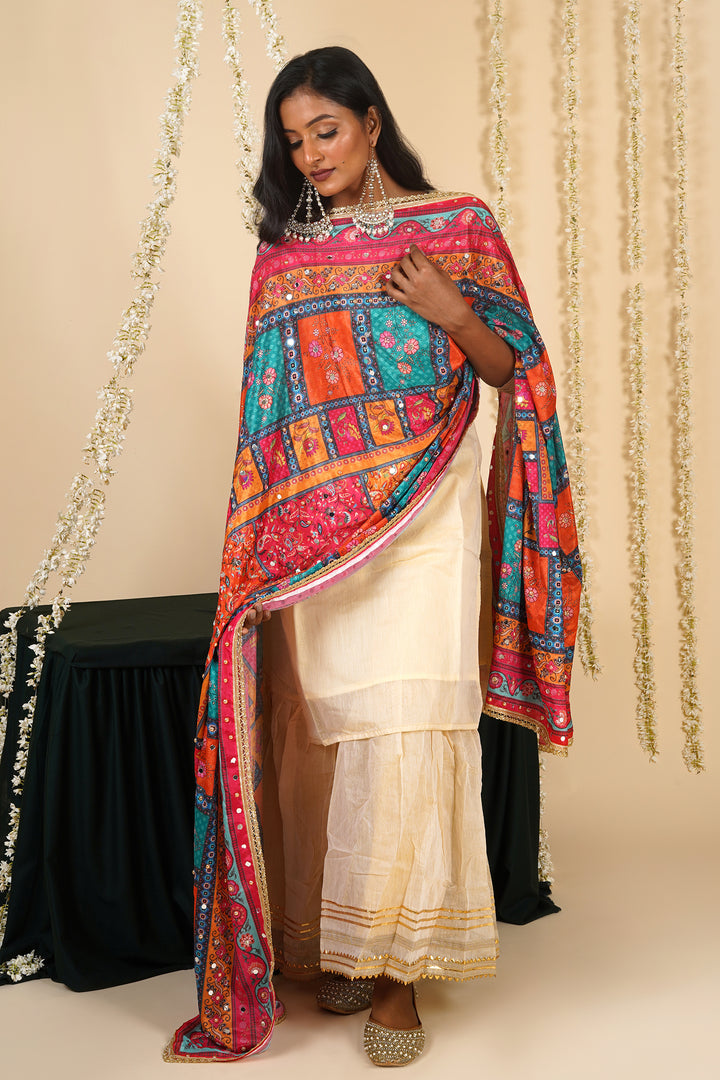 Teejh Swarnim Embellished Printed Dupatta
