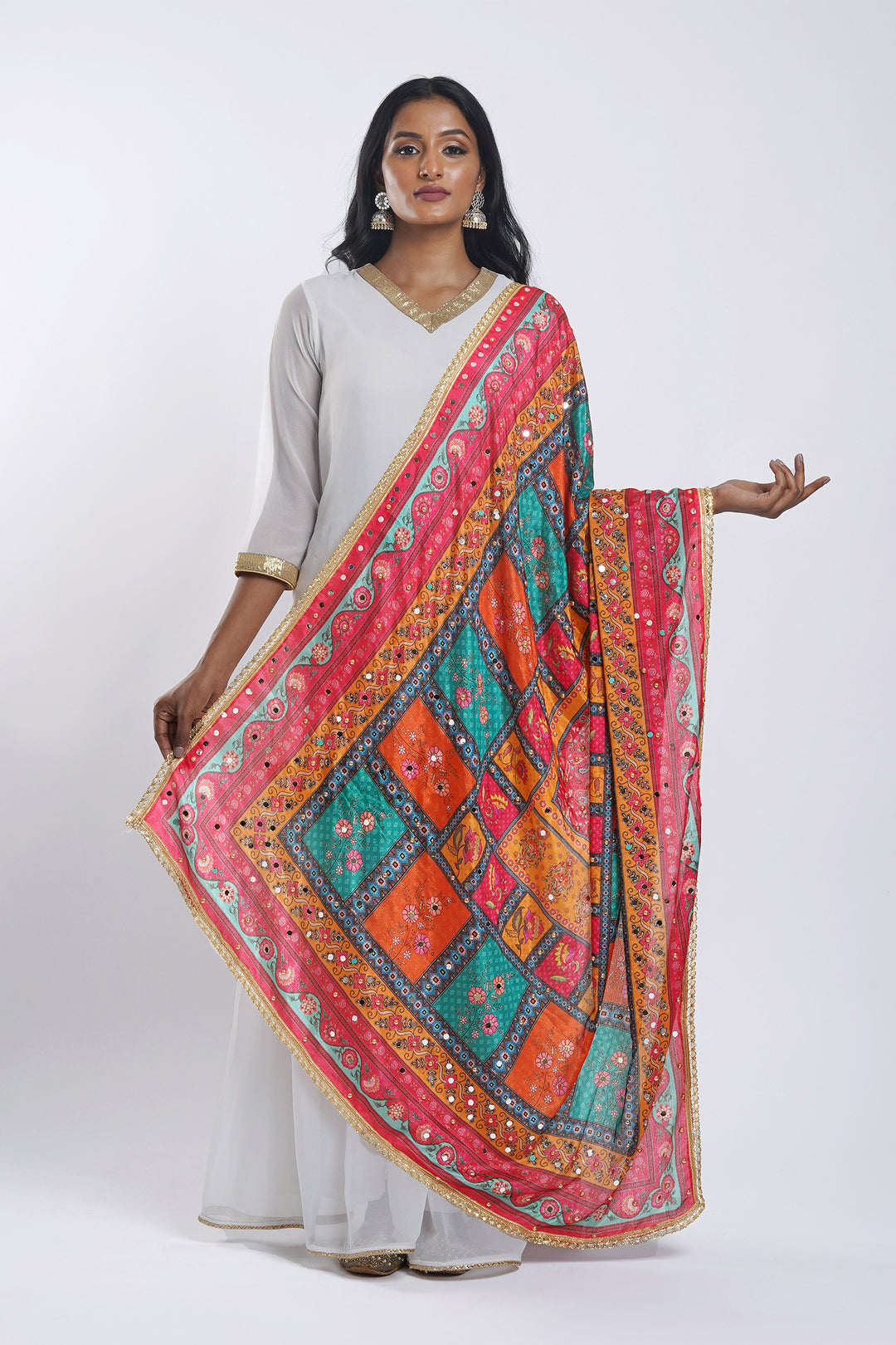 Teejh Swarnim Embellished Printed Dupatta