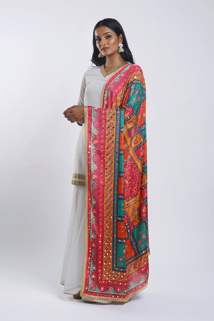 Teejh Swarnim Embellished Printed Dupatta