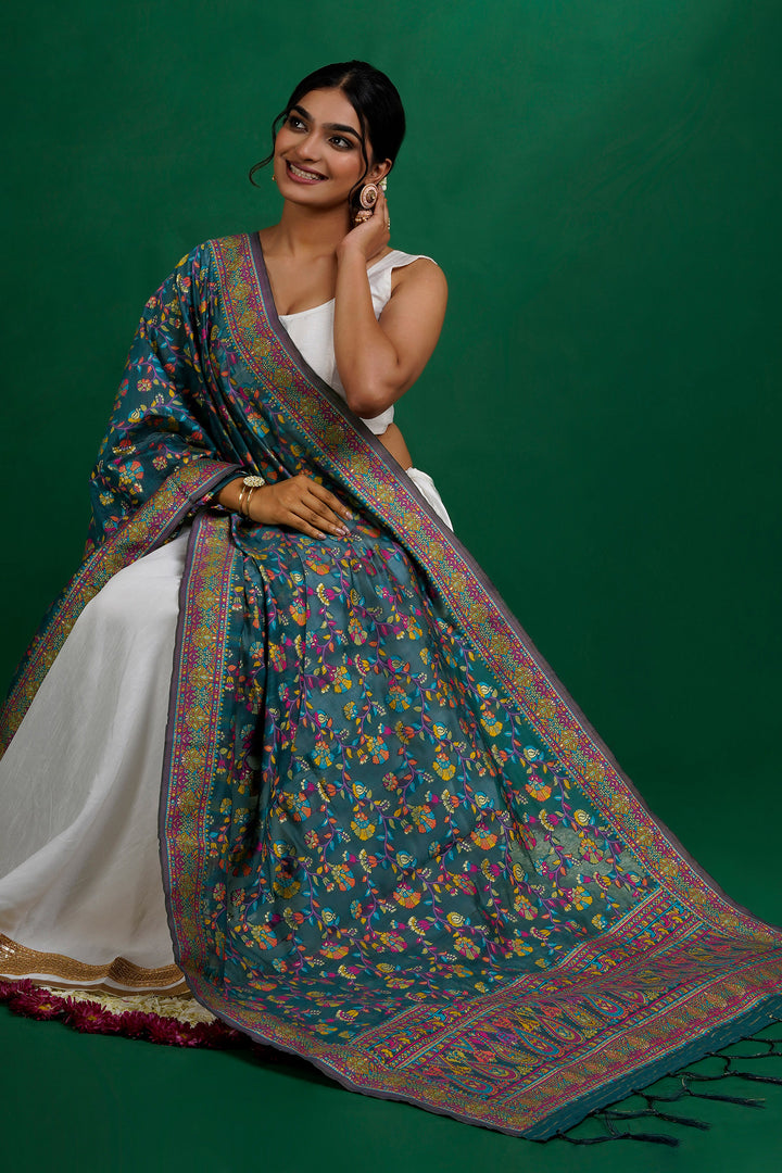 Teejh Bhagyawati Blue Banarasi Dupatta
