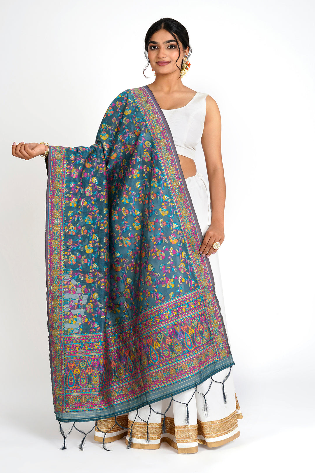 Teejh Bhagyawati Blue Banarasi Dupatta