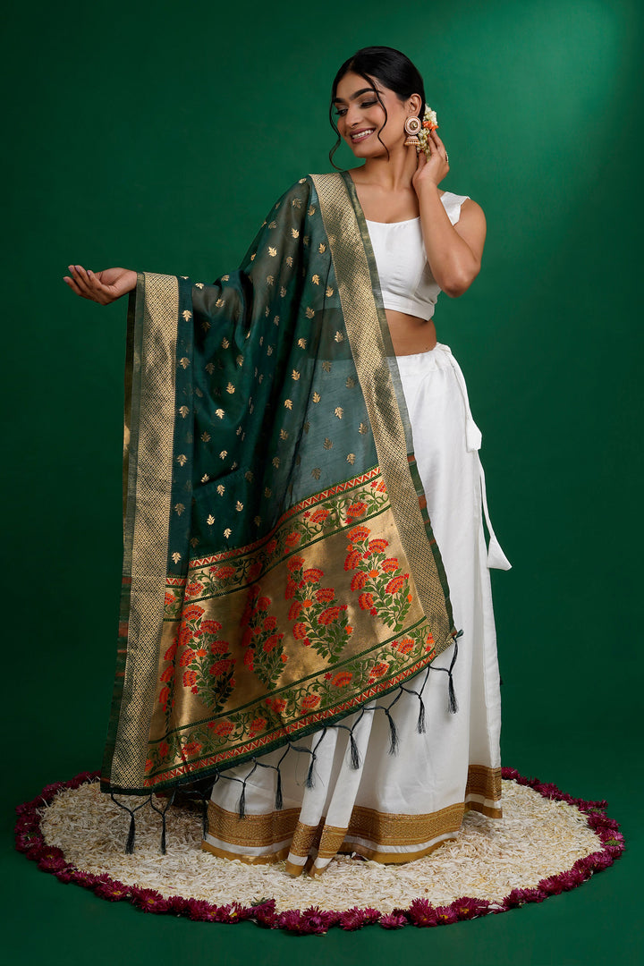Teejh Champakali Green Banarasi Dupatta