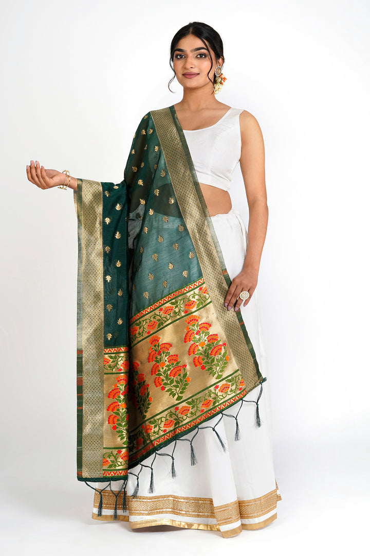 Teejh Champakali Green Banarasi Dupatta