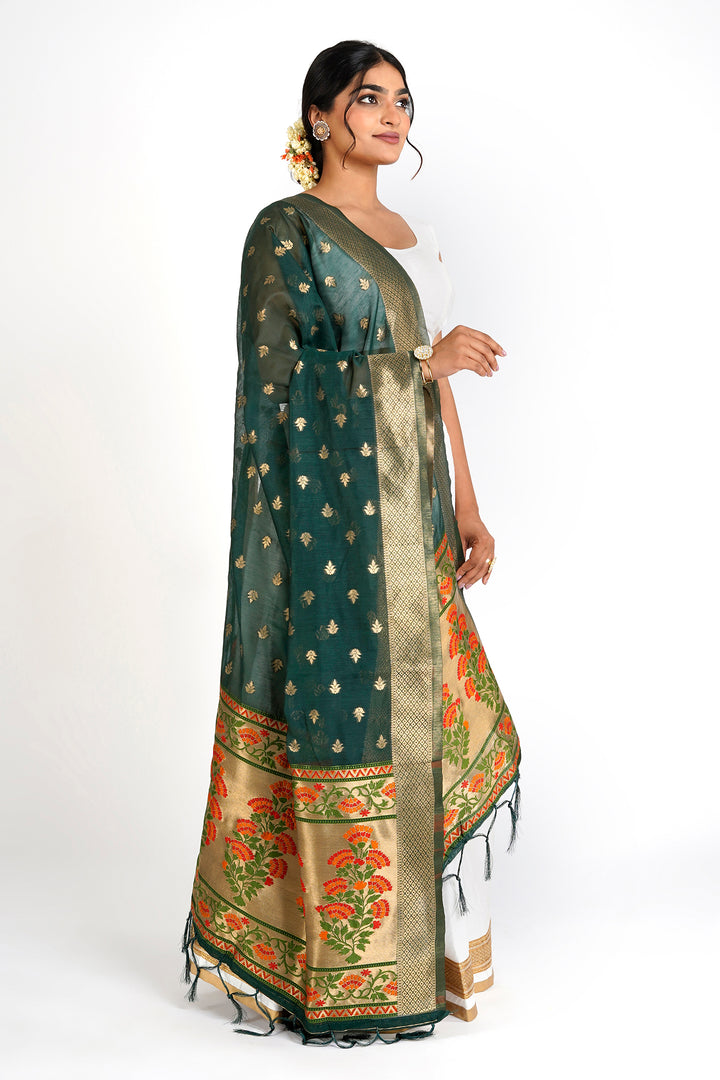 Teejh Champakali Green Banarasi Dupatta