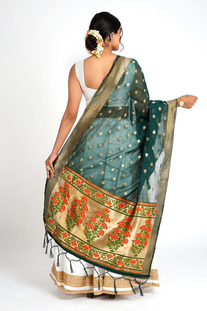 Teejh Champakali Green Banarasi Dupatta