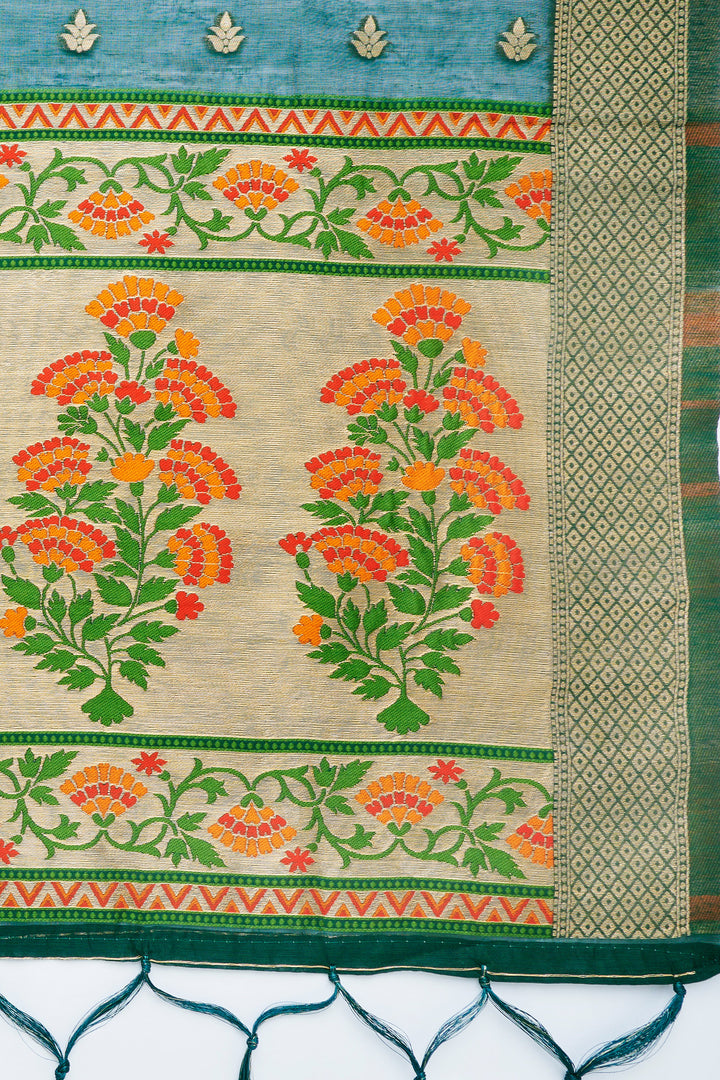 Teejh Champakali Green Banarasi Dupatta