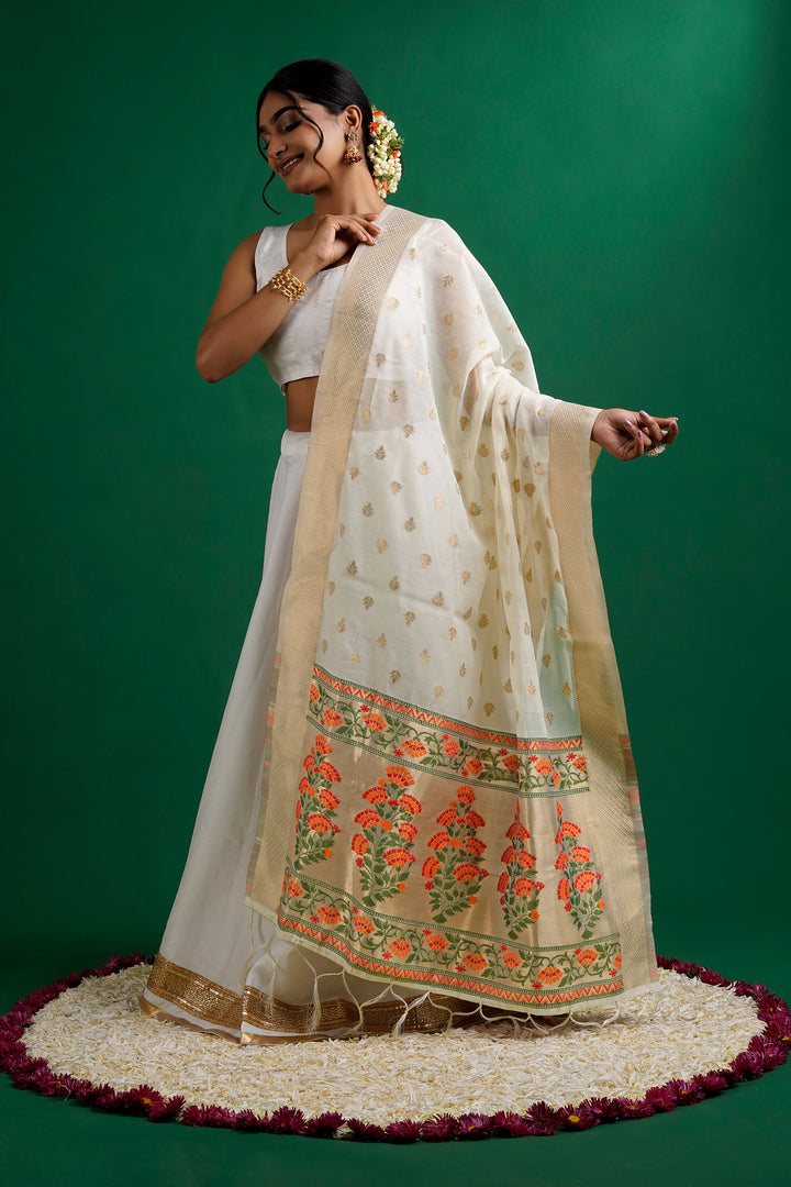 Teejh Champakali Off White Banarasi Dupatta