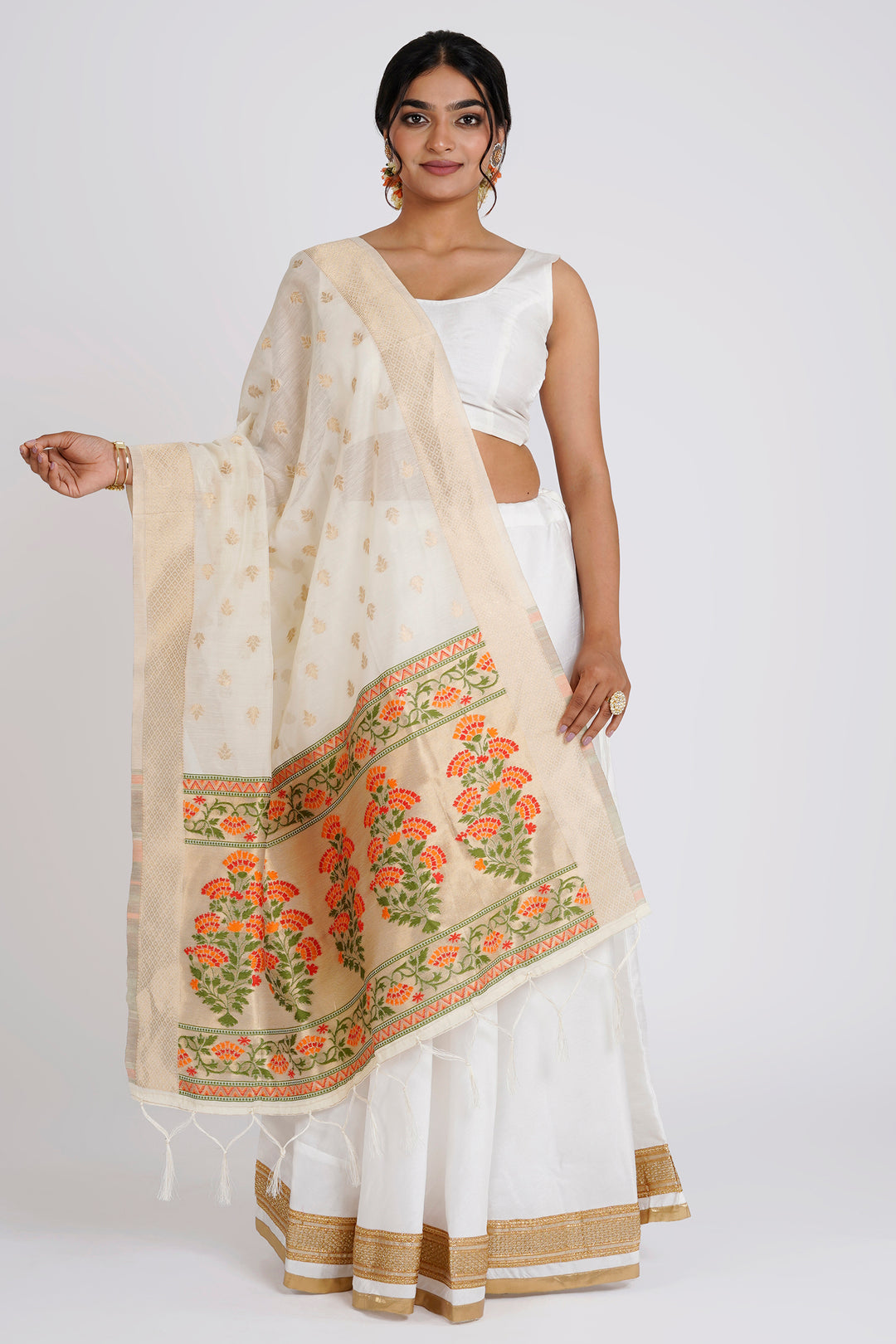 Teejh Champakali Off White Banarasi Dupatta