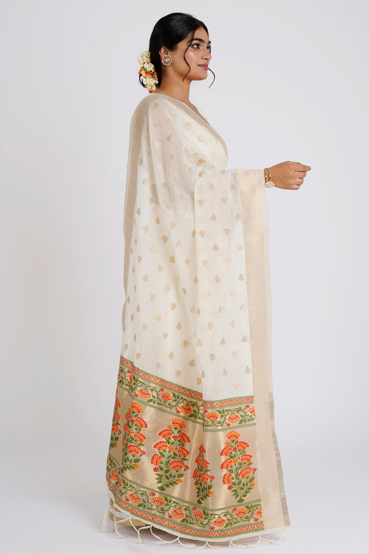 Teejh Champakali Off White Banarasi Dupatta