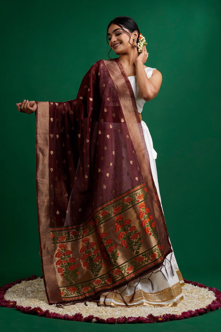 Teejh Champakali Maroon Banarasi Dupatta