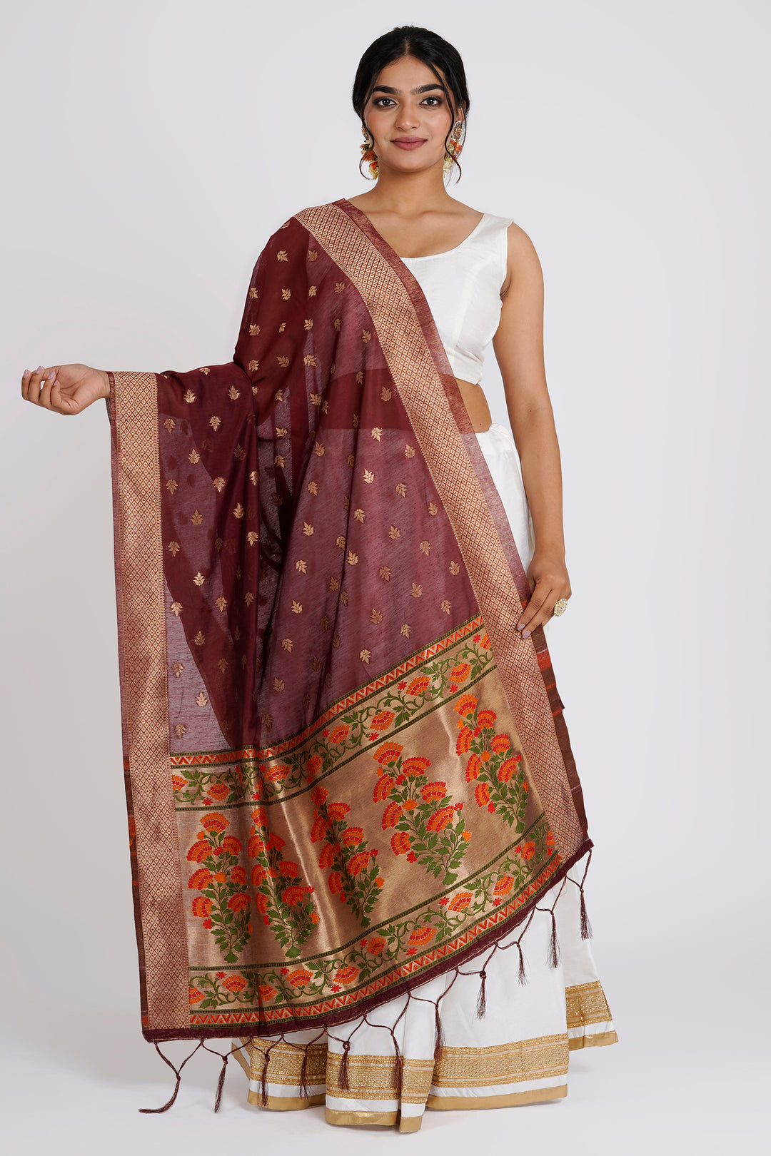Teejh Champakali Maroon Banarasi Dupatta