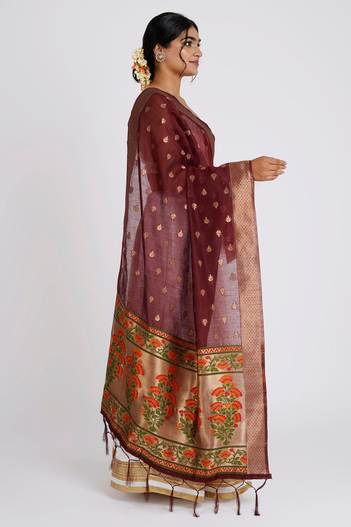 Teejh Champakali Maroon Banarasi Dupatta