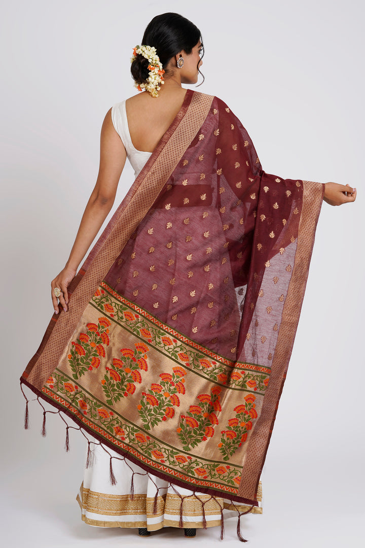 Teejh Champakali Maroon Banarasi Dupatta