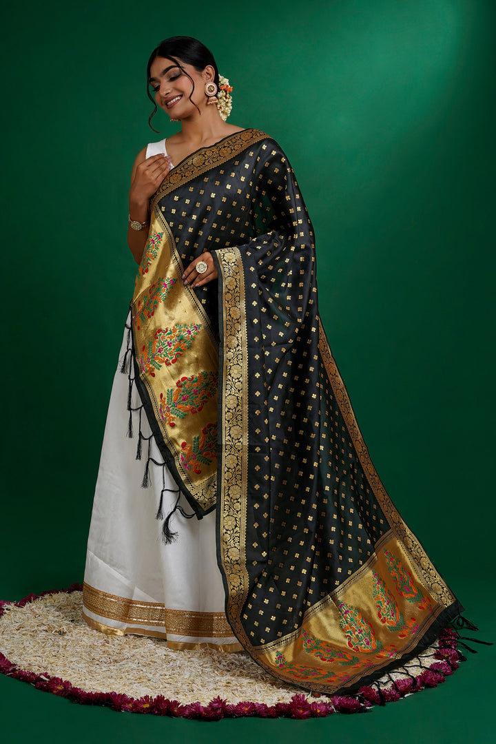 Teejh Chandra Black Banarasi Dupatta