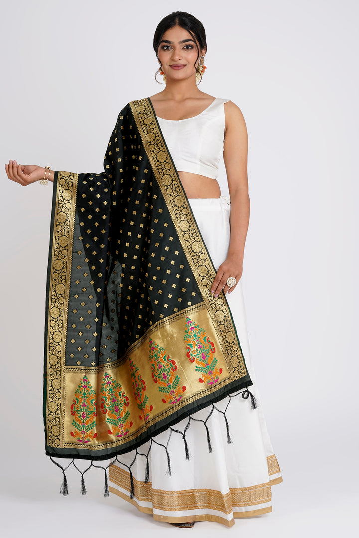 Teejh Chandra Black Banarasi Dupatta