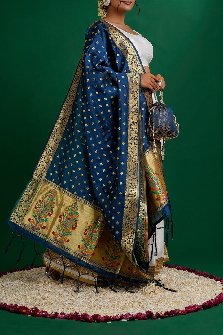 Teejh Chandra Midnight Blue Banarasi Dupatta