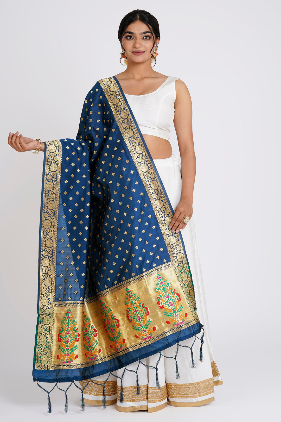 Teejh Chandra Midnight Blue Banarasi Dupatta