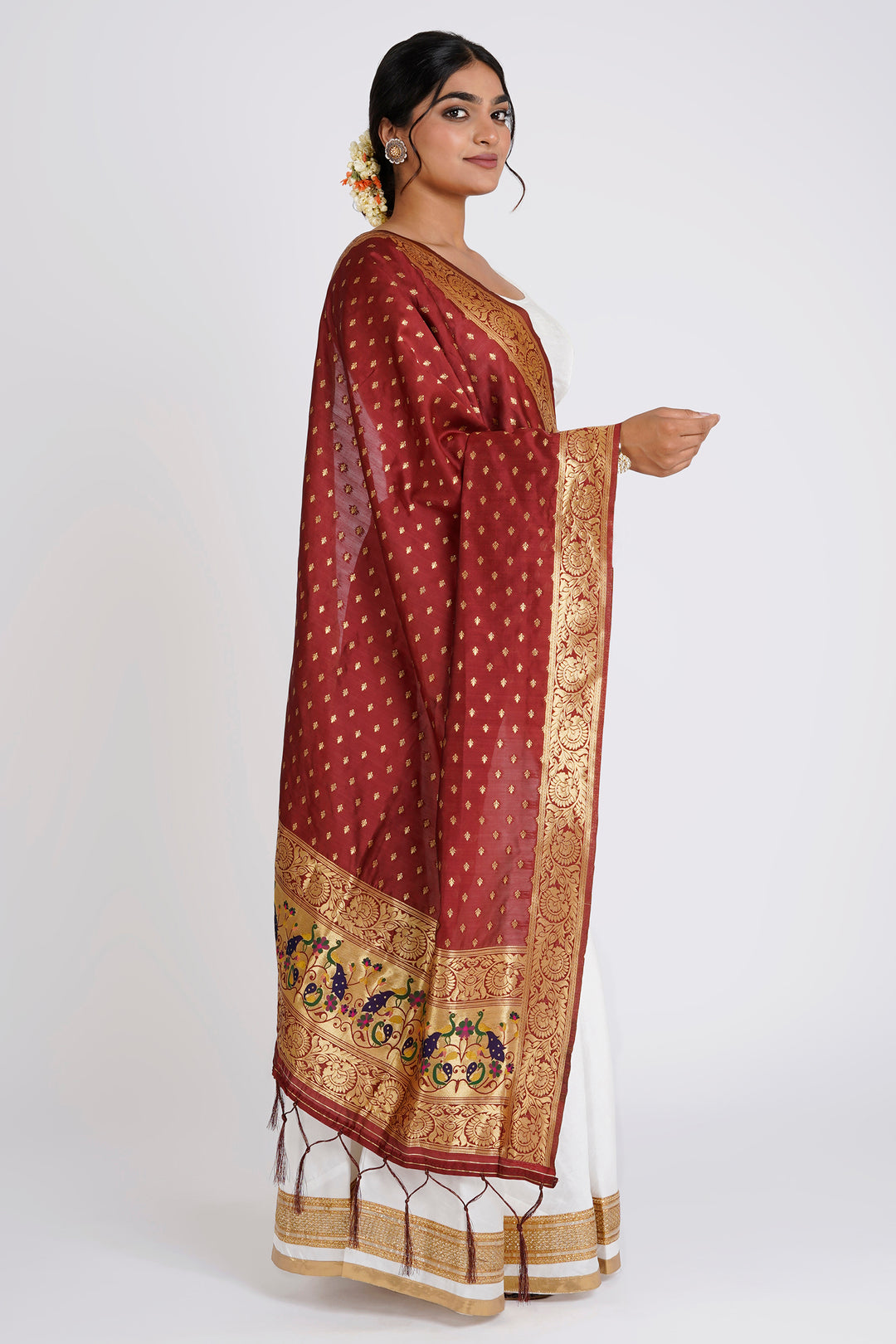 Teejh Chandira Burgundy Banarasi Dupatta