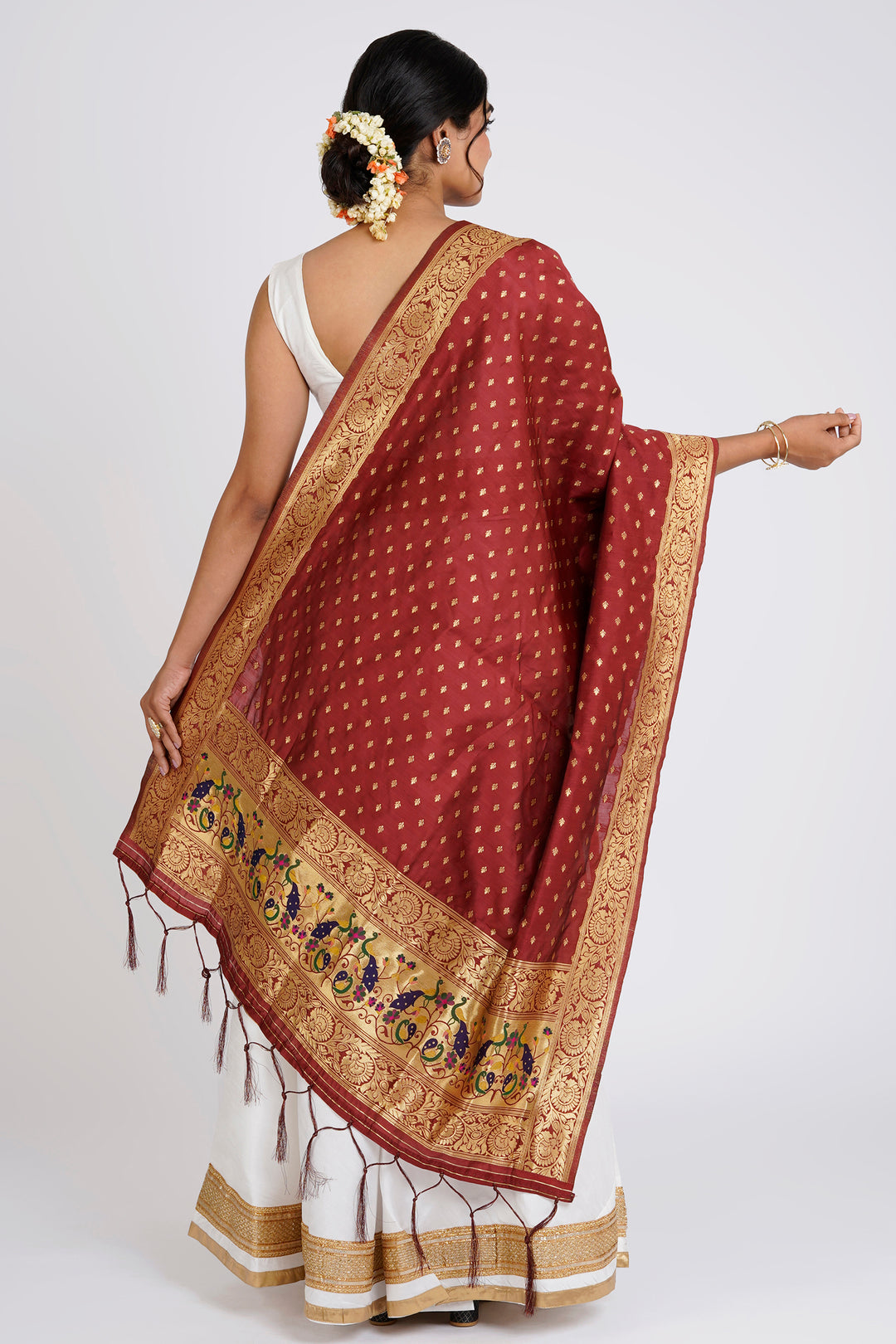 Teejh Chandira Burgundy Banarasi Dupatta