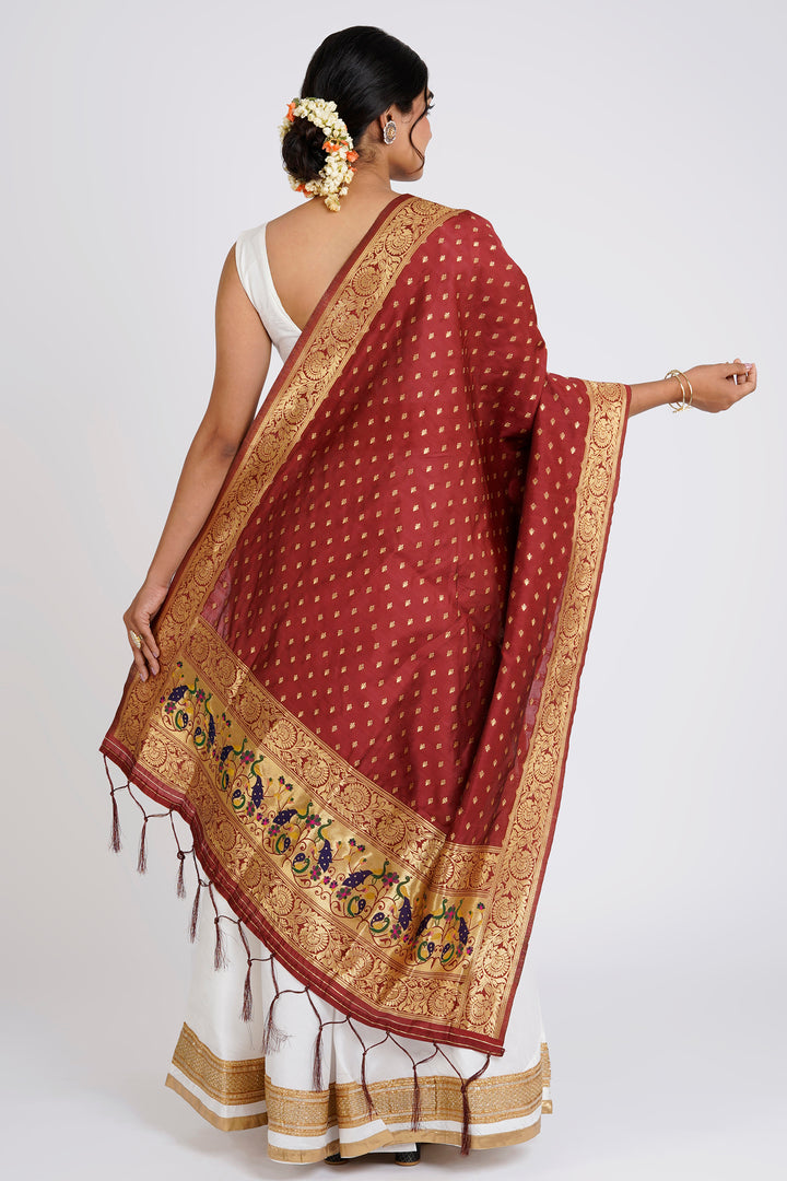 Teejh Chandira Burgundy Banarasi Dupatta