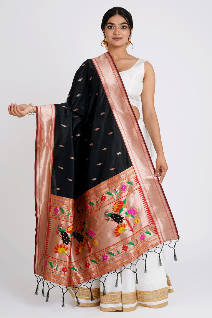 Teejh Chandrabhaga Black Banarasi Dupatta