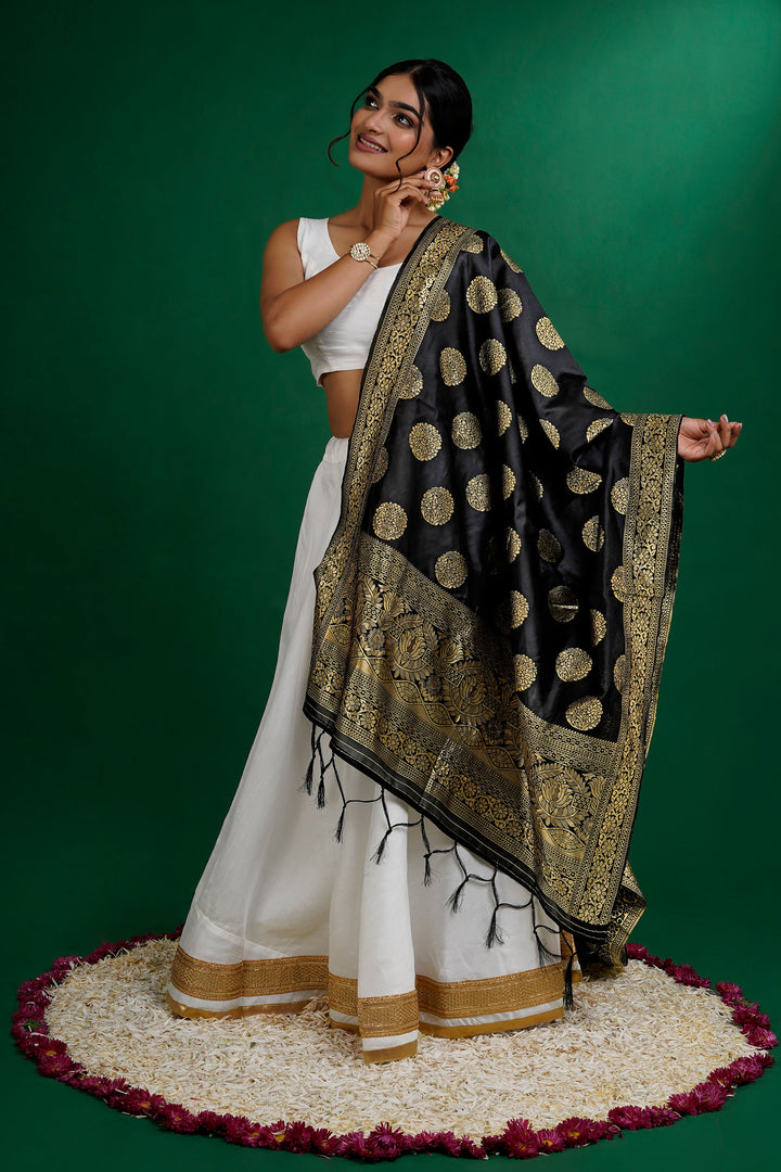 Teejh Devi Black Banarasi Dupatta