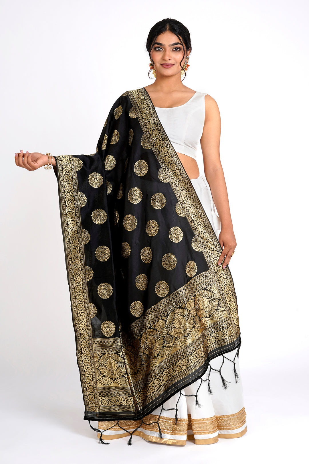 Teejh Devi Black Banarasi Dupatta