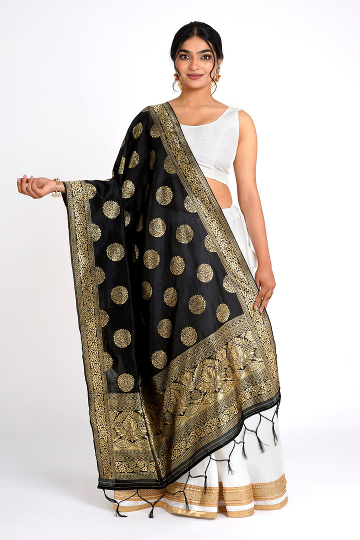 Teejh Devi Black Banarasi Dupatta