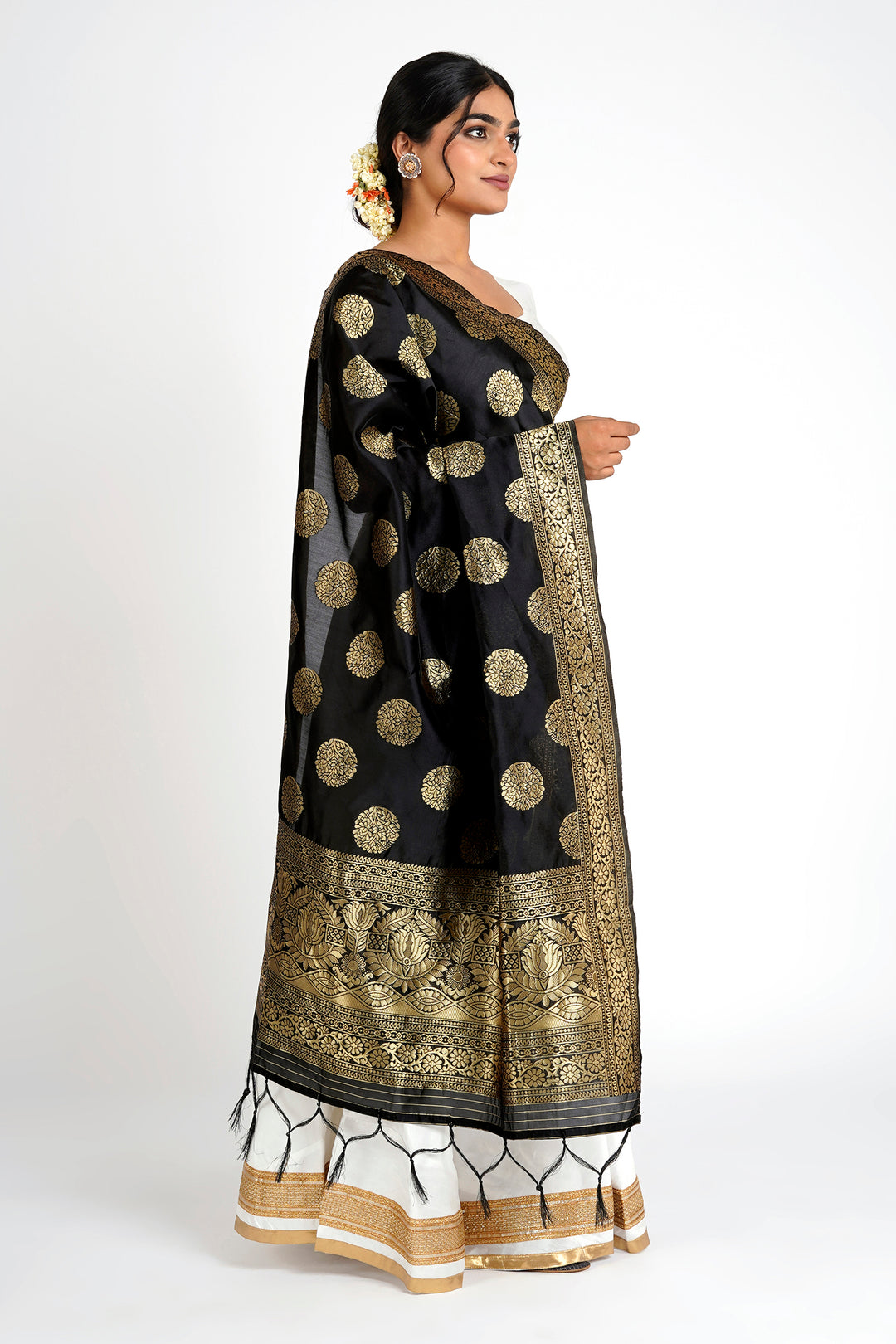 Teejh Devi Black Banarasi Dupatta