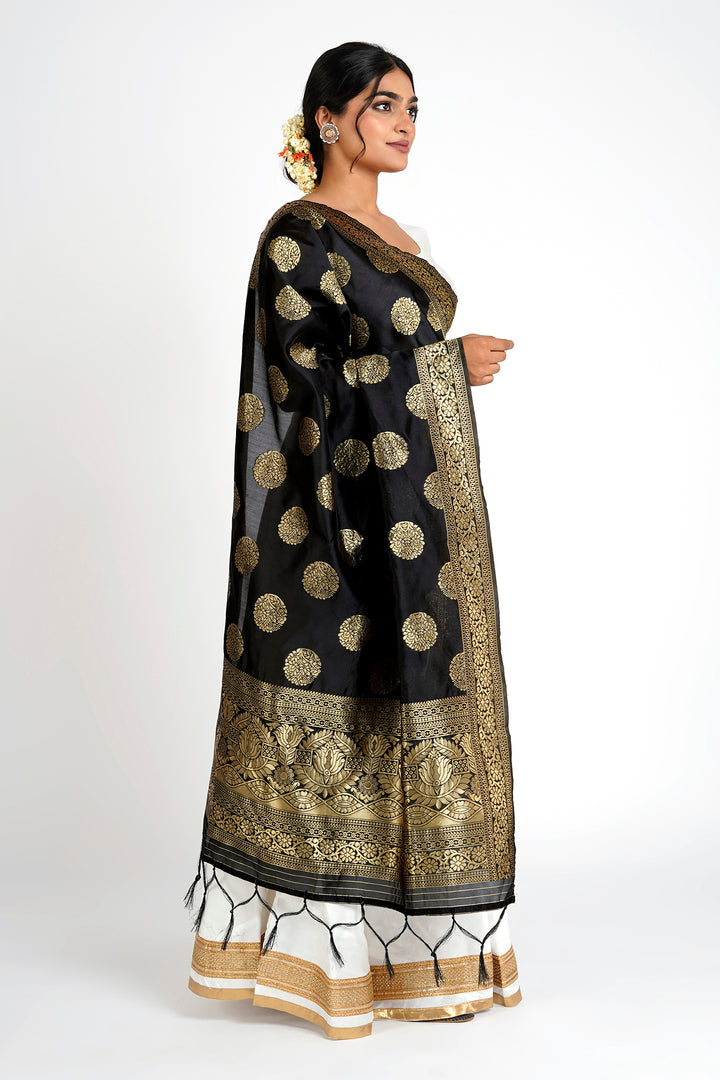Teejh Devi Black Banarasi Dupatta