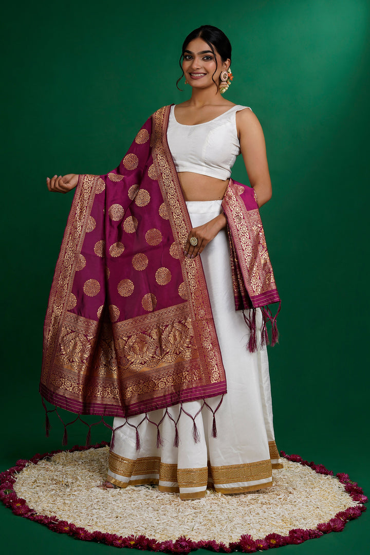 Teejh Devi Magenta Banarasi Dupatta